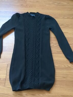 Modcloth Black Puff-Sleeve Knit Sweater Dress